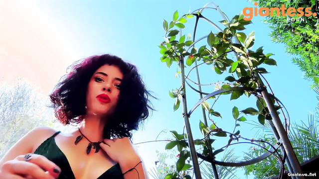Giantess in Black Silk Pantyhose Teasing Her Plaything in The Garden