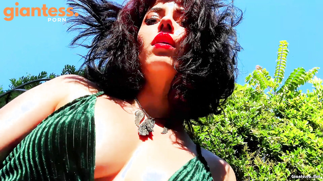 Giantess in Black Silk Pantyhose Teasing Her Plaything in The Garden