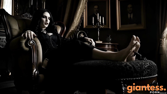 Goddess Amber Zera - Giantess Goth Queen Butler: Tiny Worshiper of Her Feet