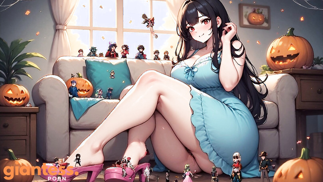 Halloween Chill: Thick Booty Giantess Relaxing With Her Tiny Fans