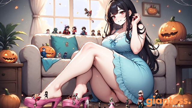 Halloween Chill: Thick Booty Giantess Relaxing With Her Tiny Fans