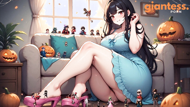 Halloween Chill: Thick Booty Giantess Relaxing With Her Tiny Fans