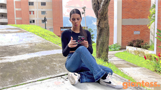 Rise of the Giantess - Young Gigantic Andrea: Tiny Specks Under Her Sneakers And Sits on Micropeople