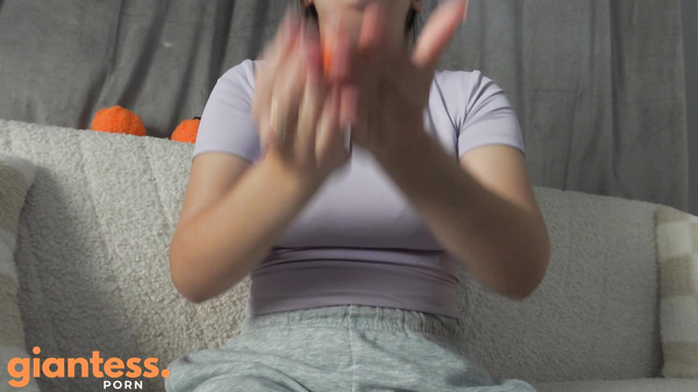 Giantess Stepsister Amaya Put Tiny Stepbrother Face In An Orange And Eat