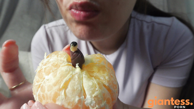 Giantess Stepsister Amaya Put Tiny Stepbrother Face In An Orange And Eat
