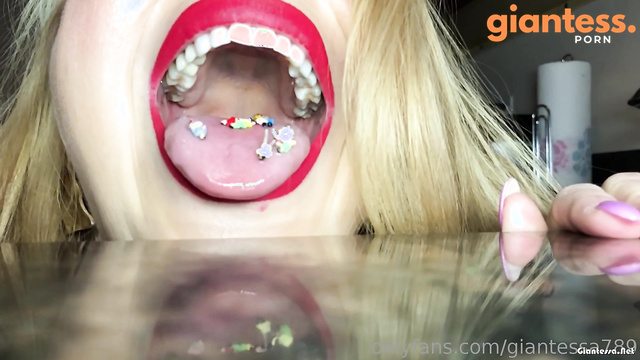 Starving Giantess With Red Lips: Finding A Tiny Snack On My Kitchen Counter