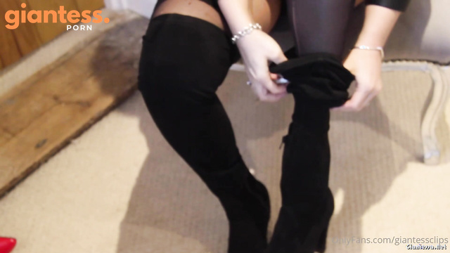 Larger Than Life - New Leather Boots For Jasmine: Undressing Special For Her Little Fan