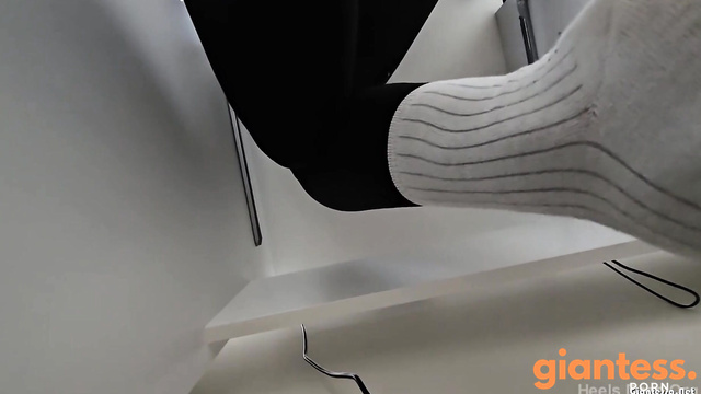 Heels Daze Org - Busy Giantess In Grey Socks: Working On Her Laptop In The Tiny Office