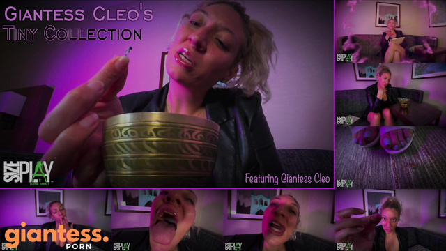 SIZEplay Productions - Blonde Giantess Cleo Holds Her Own Tiny Collection In Hands With Joy