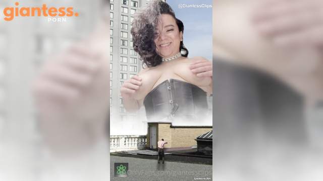 Larger Than Life - Giantess Sandy Teases Her Little Man On Building Roof With Her Huge Bouncing Boobs
