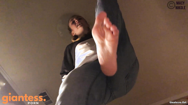 Macy Nikole - Giantess In Blue Jeans Hunts Her Helpless Tiny Victim From A Barefoot POV
