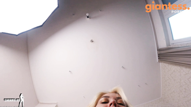 Cinematic GTS - Blonde Topless Giantess Margot Makes Her Tiny Squishy Slave Worship