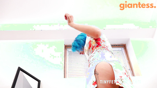 Tinyfetishfun – Girl With Blue Hair Smashes Small Men Part 2
