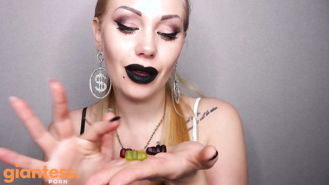 Mistress Misha Goldy - Giantess Swallowing Her Gummy Slaves In Front Of Your Eyes