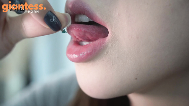 Giantess Breakfast: One Bite And Bug Is Drenched in Her Spit
