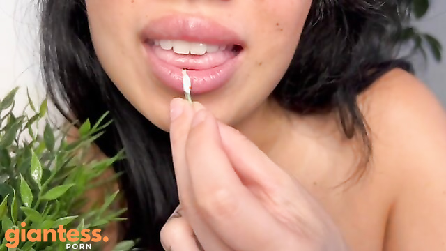 Giantess Lips Pout, Wanting a Taste of The Mini Guy