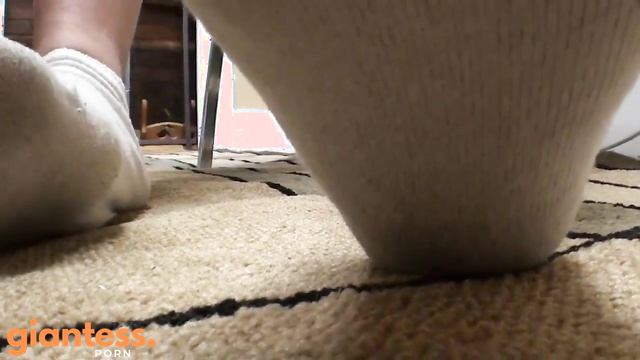 Southern Giantess - While Giantess Talks, Her Tiny Boy Wiggles in Her Socks