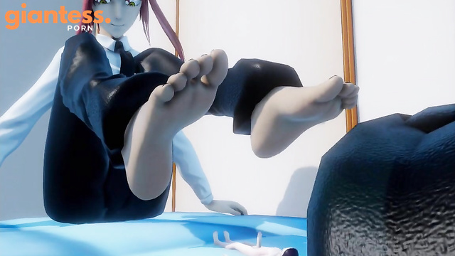 Giantess Makima’s Barefoot Trampling Of Her Helpless Slave