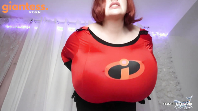 Lulublue - Tiny Man Unaware While Giantess Mrs. Incredible’s Breasts Grow